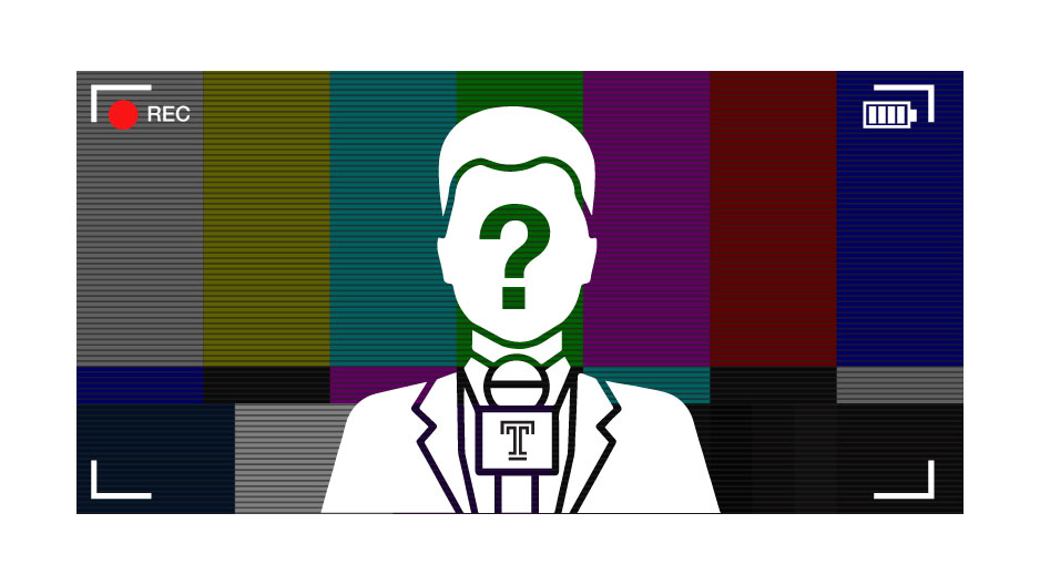 A silhouette of a person with a question mark over their face talking to a video camera.