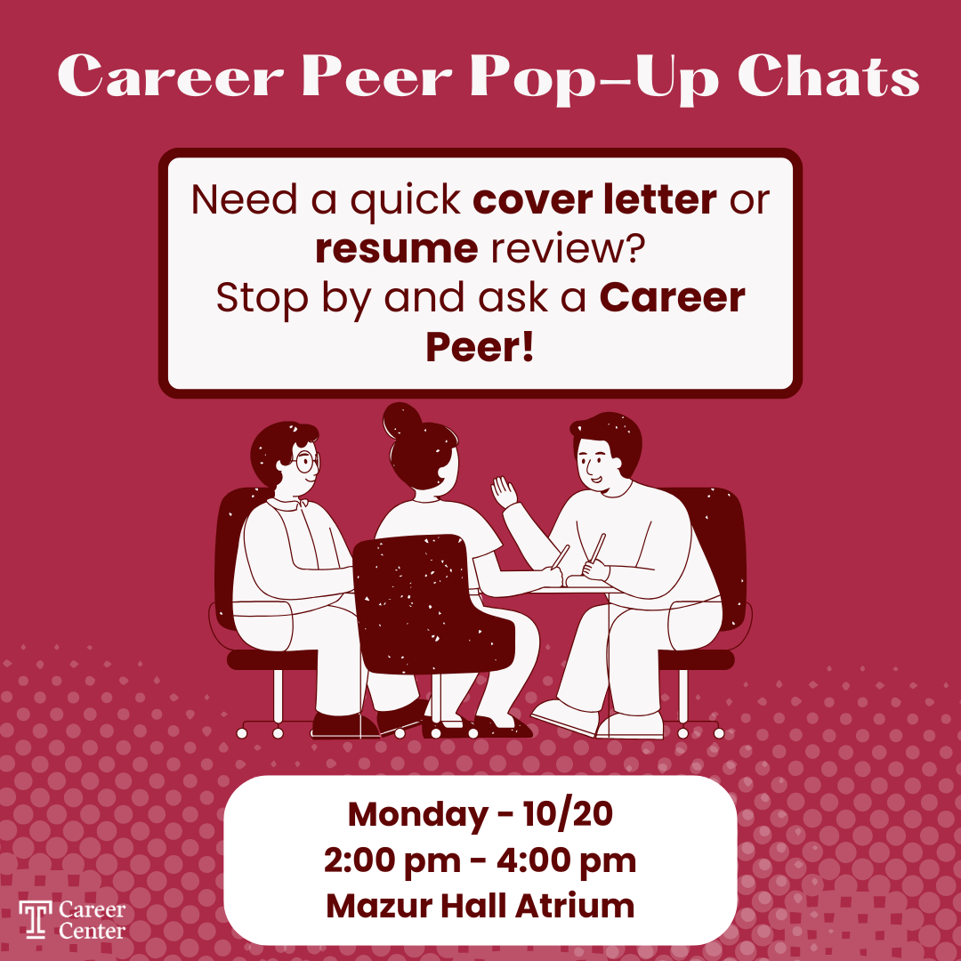 Resume Review Pop-up - October 20, Mazur Hall, 2-4 pm