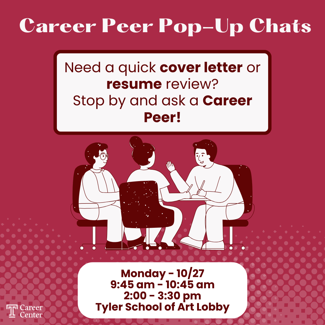 Resume Review Pop-Up on Monday, October 27th 2025 from 2:00 pm - 3:30 pm in the Tyler Lobby
