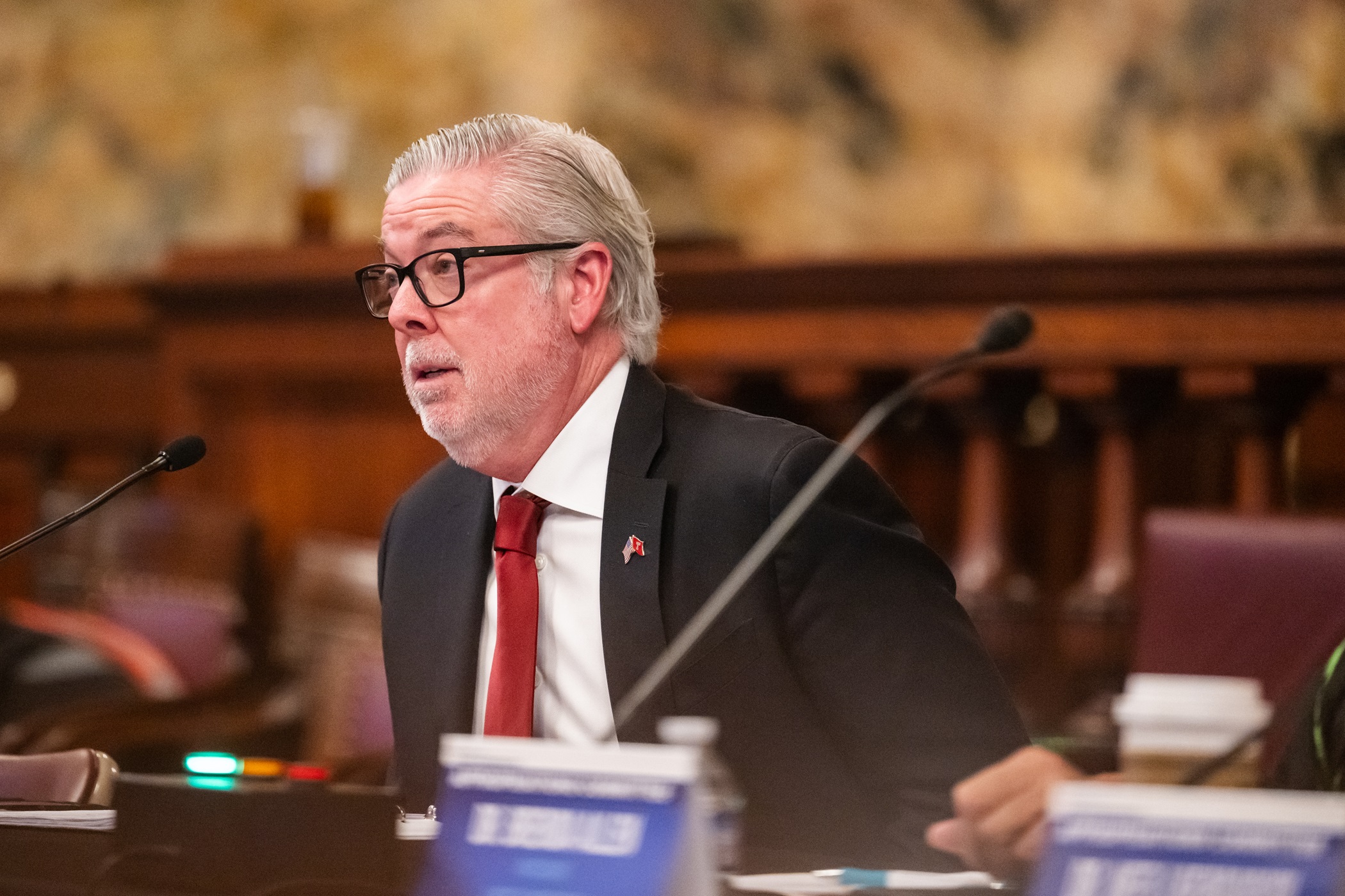 President Fry testifying during State Appropriations hearing.