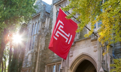 Temple building with flag