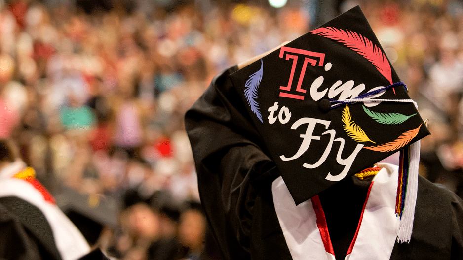 A graduation cap that reads