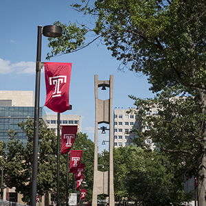 Temple flags and bell tower