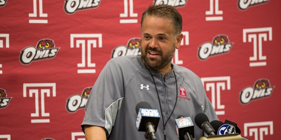 Football Head Coach Matt Rhule at a press conference.