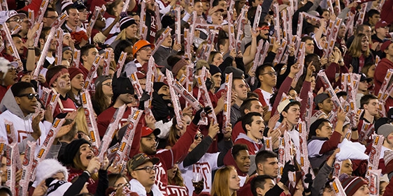 A cherry and white clad crowd cheers on the Temple football team at Lincoln Financial Field.