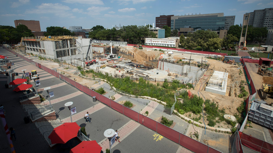 Aerial look at the construction site of Temple s new library