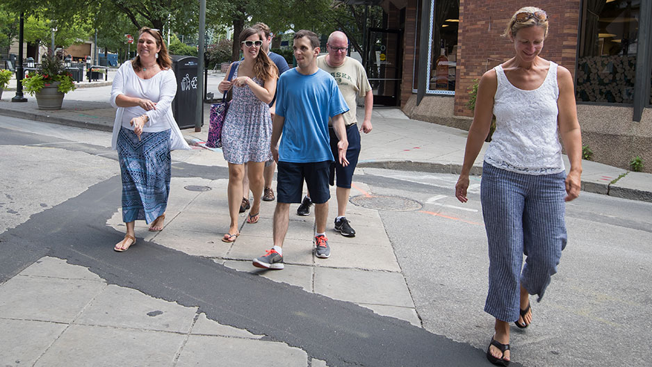members of Beth Pfeiffer's research team work with participants