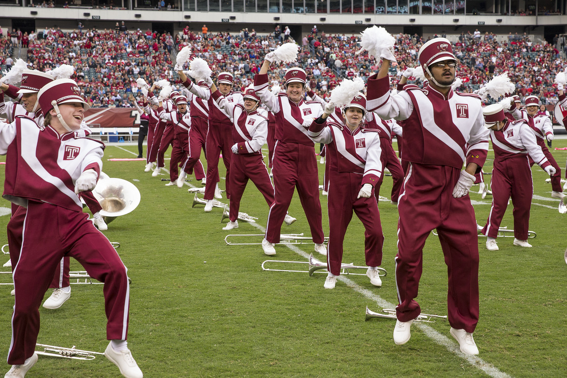 Diamond Marching Band members perform at the Linc