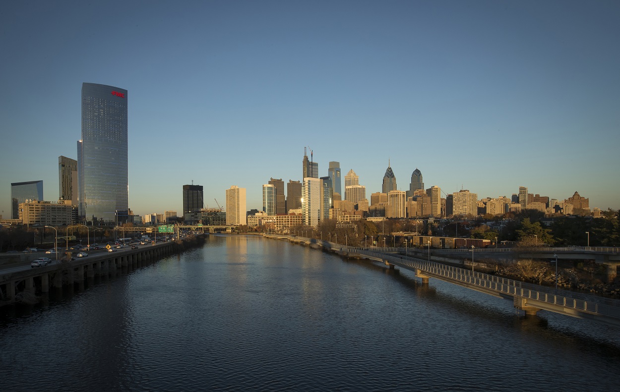 Philadelphia skyline pictured.