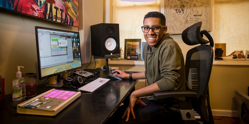 Ben Thomas in his home studio in Northwest Philadelphia