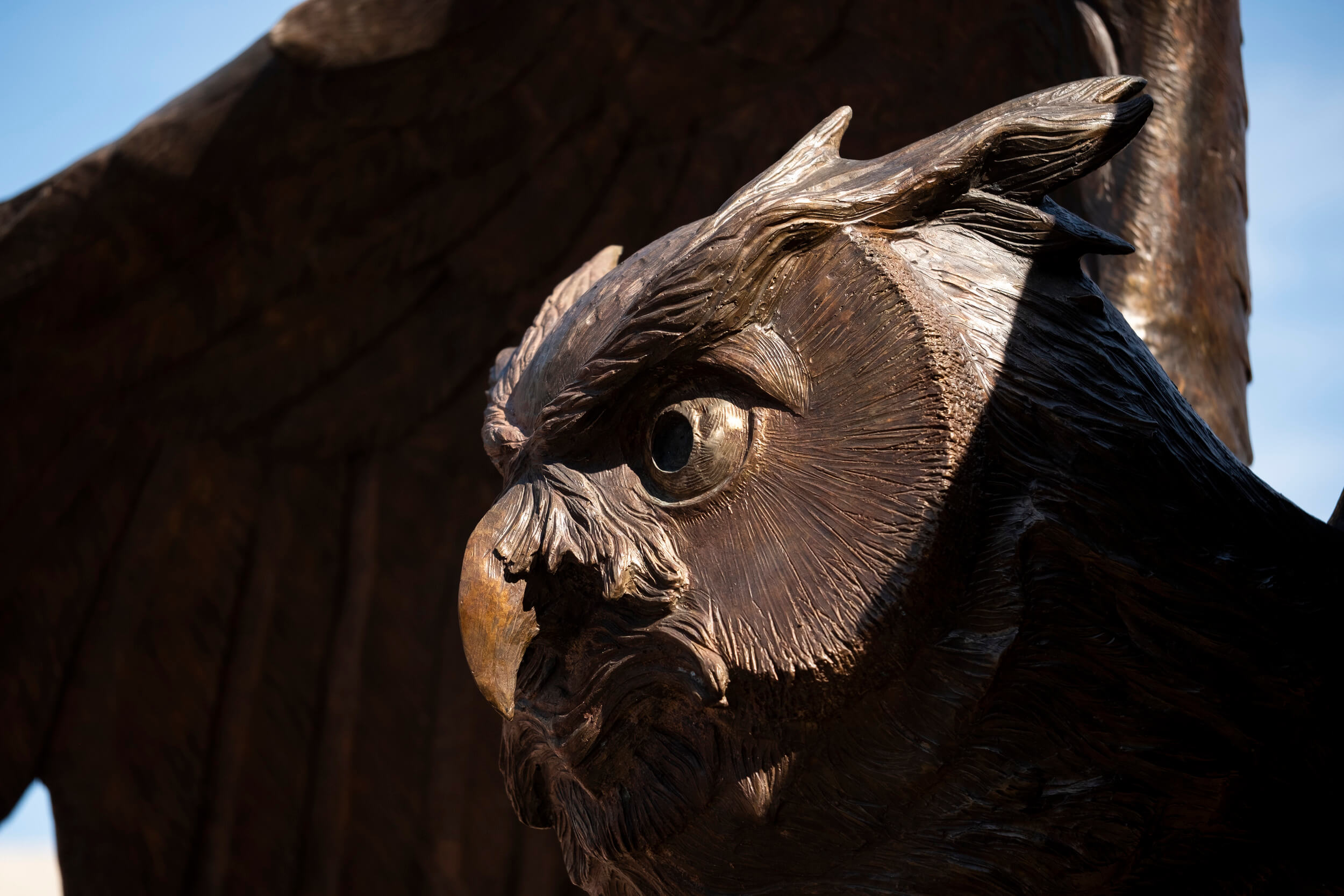 An Owl statue spreads its wings on Temple's Main Campus.