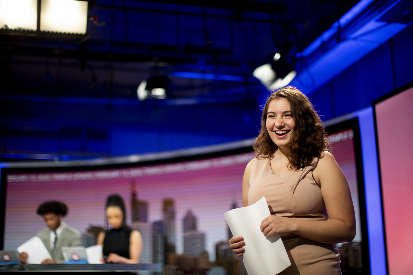 Image of students inside the TUTV studio.