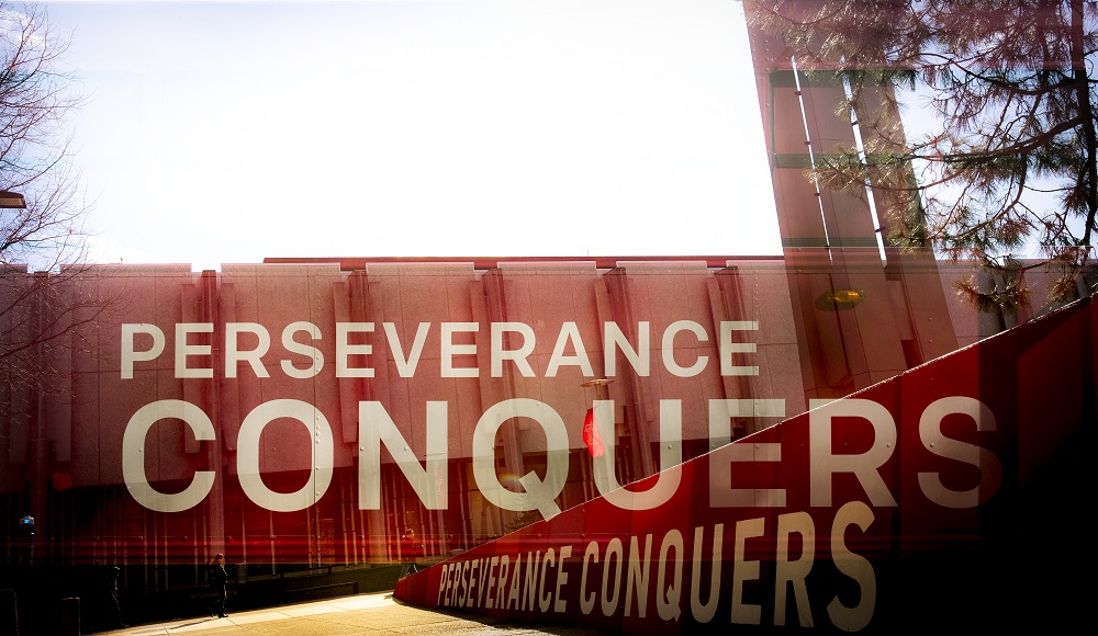 The Perseverance Conquers mural on Main Campus.