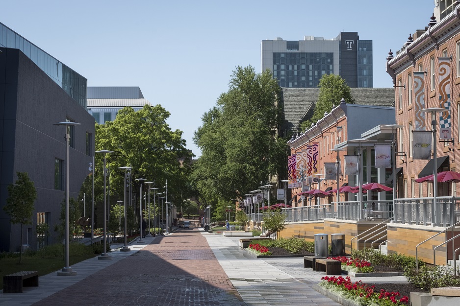 Liacouras Walk on Main Campus looking south toward Morgan Hall.