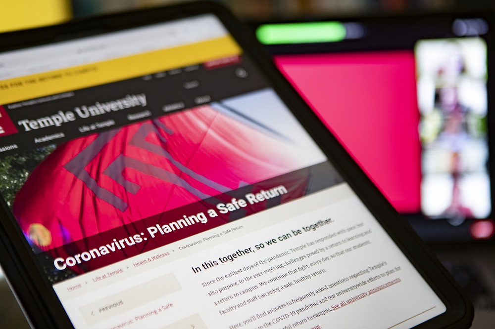 A tablet device on Temple's return to campus website.