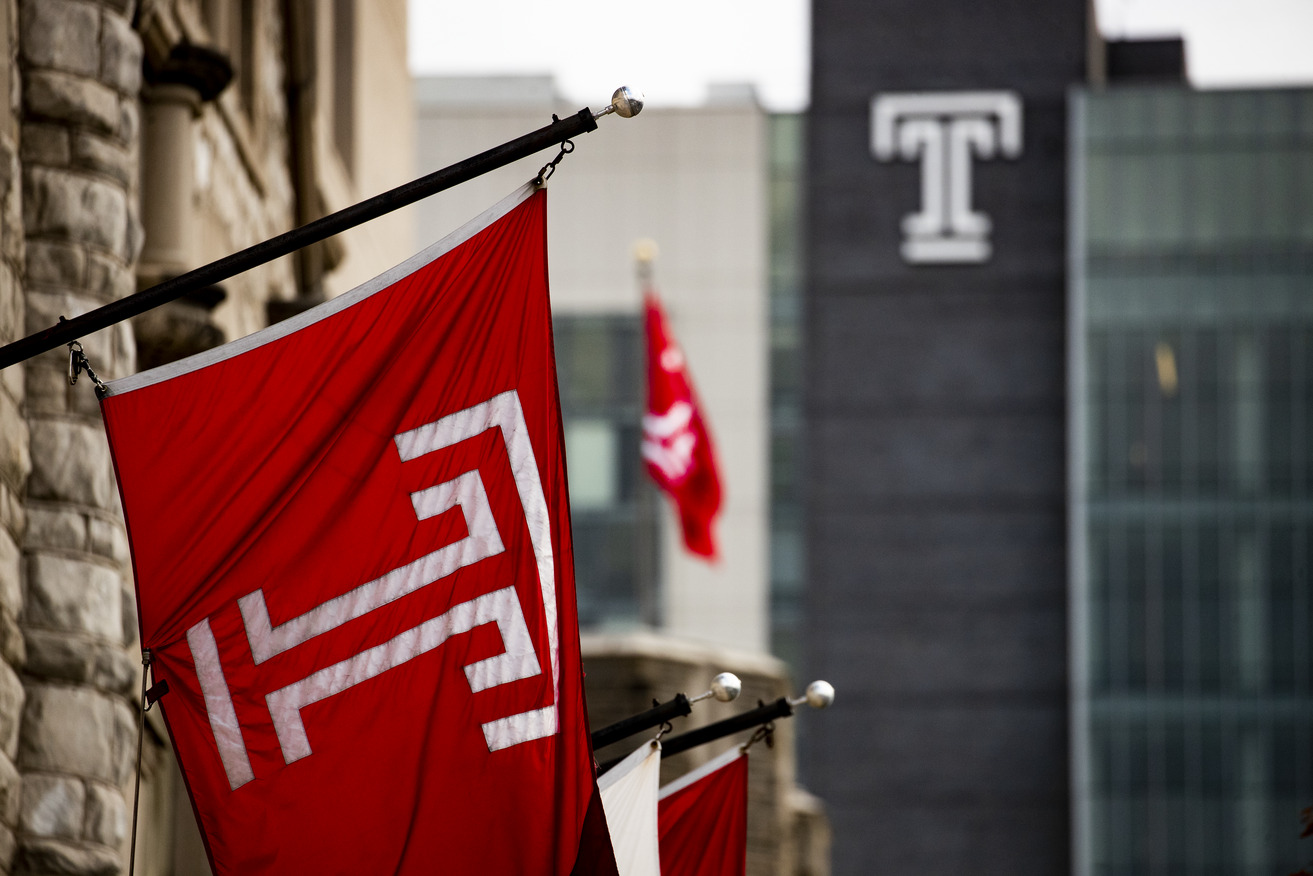 The Temple flag files on Main Campus.