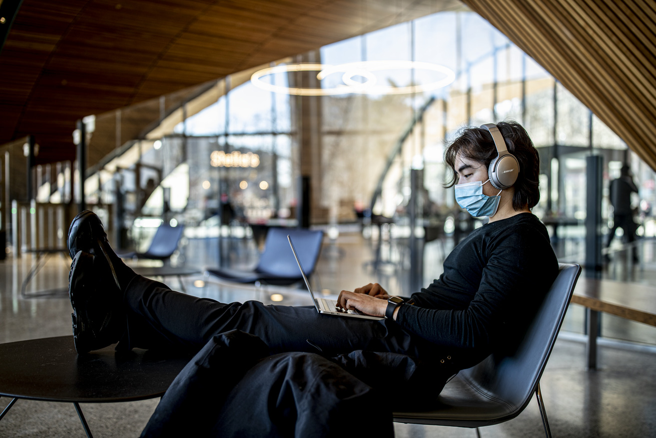 Image of a student at work in Charles Library.