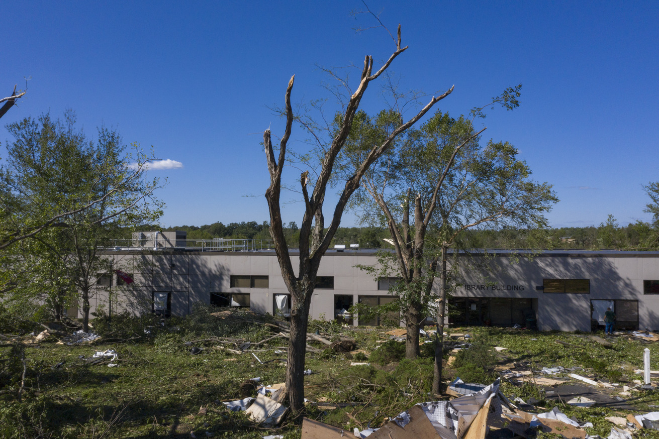 Tornado damage at Ambler Campus.