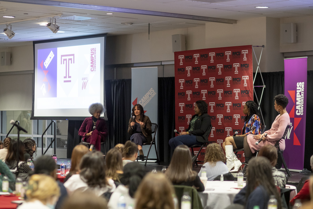 Image of the panel members at Tuesday night s Campus Conversations event.