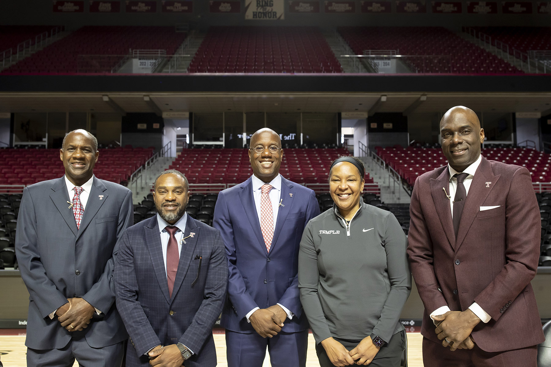 Arthur Johnson, Stan Drayton, President Jason Wingard, Tonya Cardoza and Aaron McKie pictured.