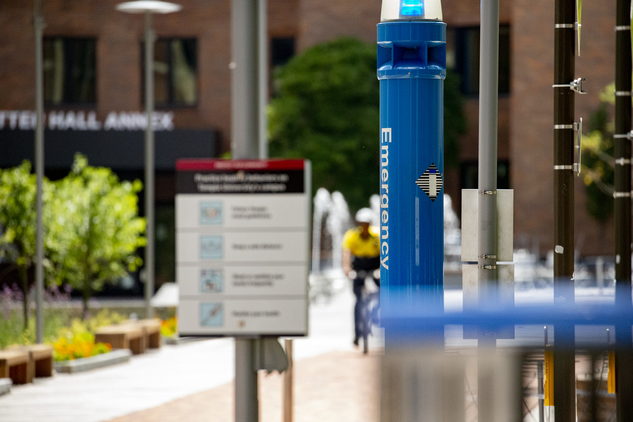 An emergency code blue phone pictured.