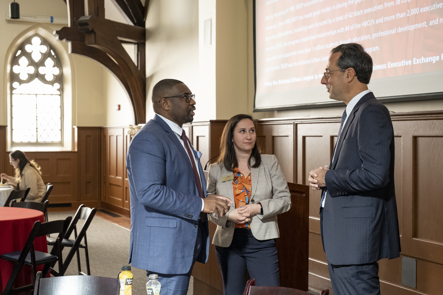 Image of Kendell Monk, Kristen Gallo and Provost Gregory Mandel.