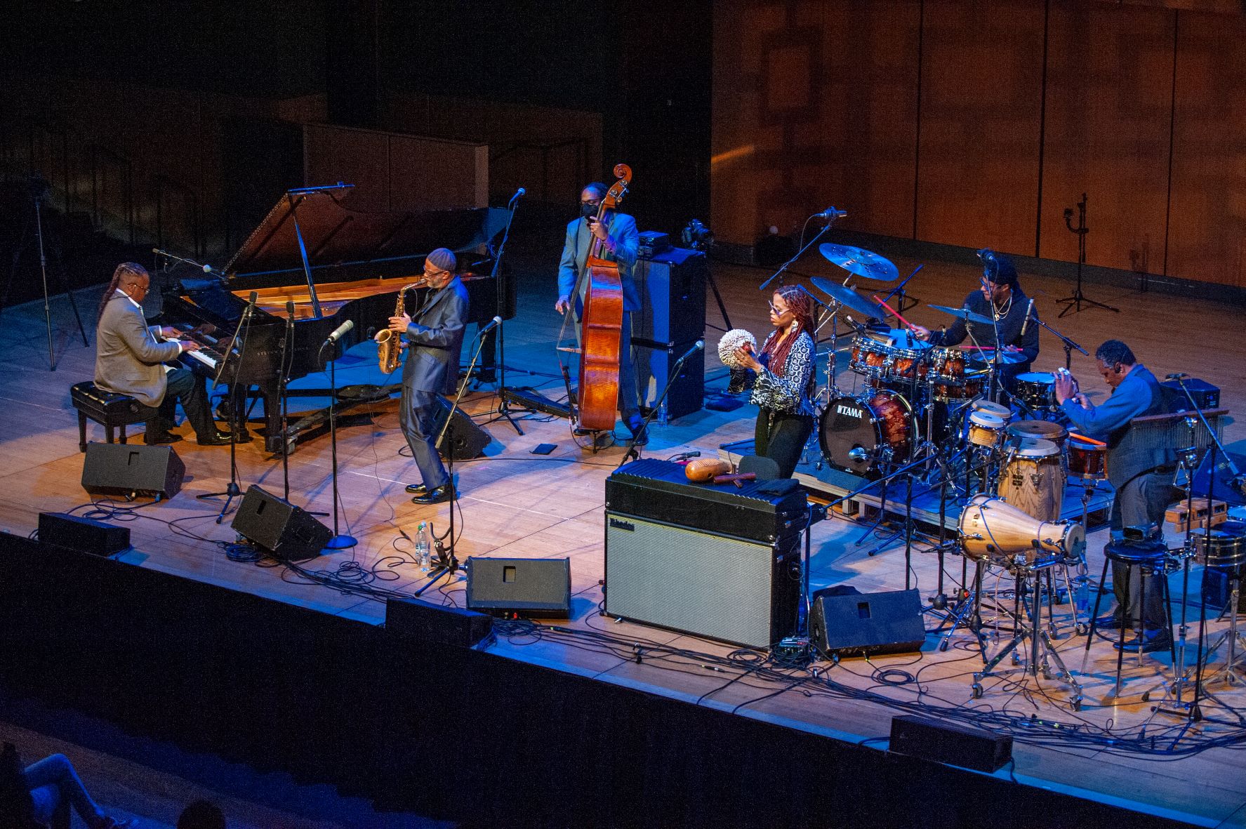 Image of Kenny Garrett s band performing at the Temple Performing Arts Center.