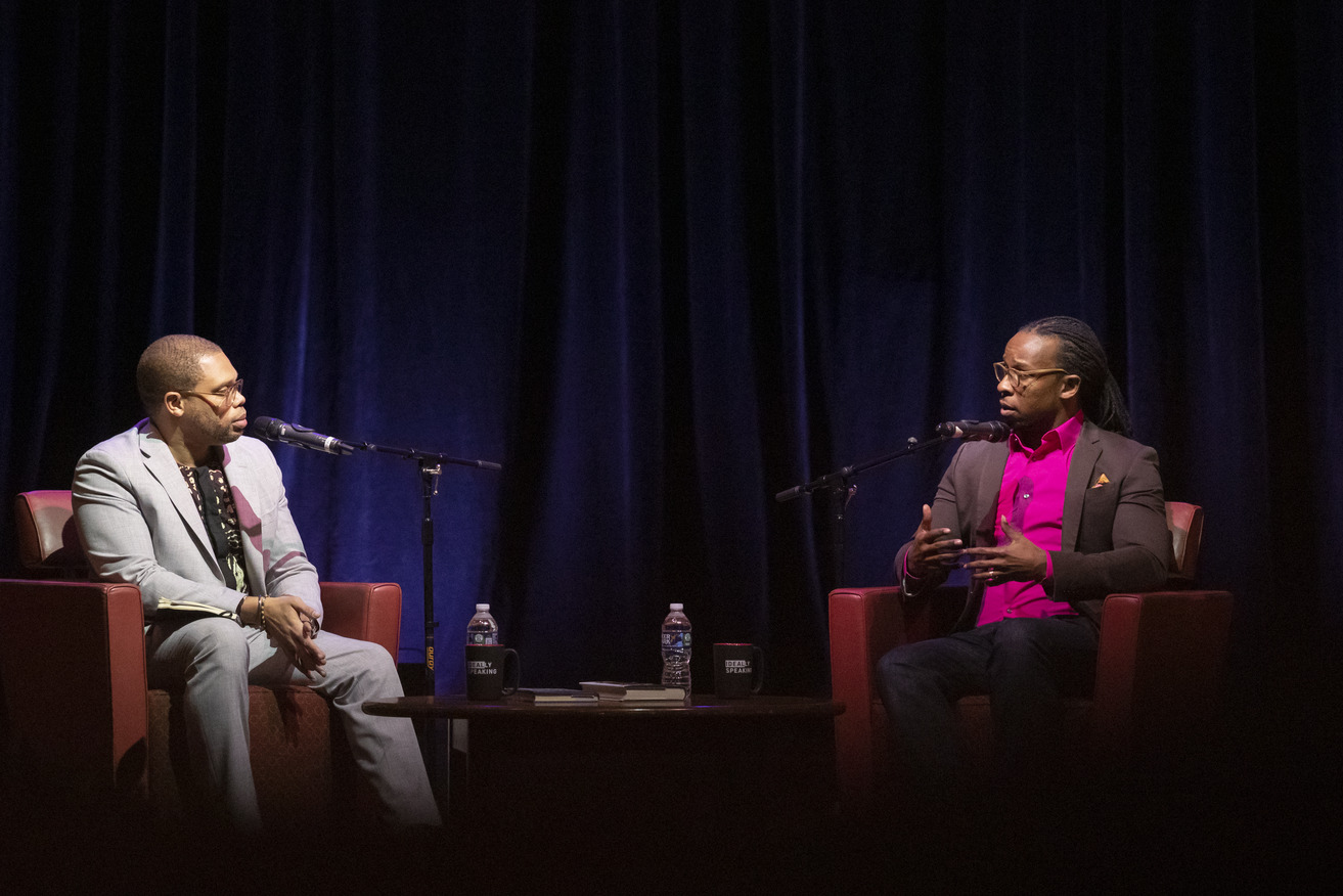 Timothy Welbeck and Ibram X. Kendi on stage together