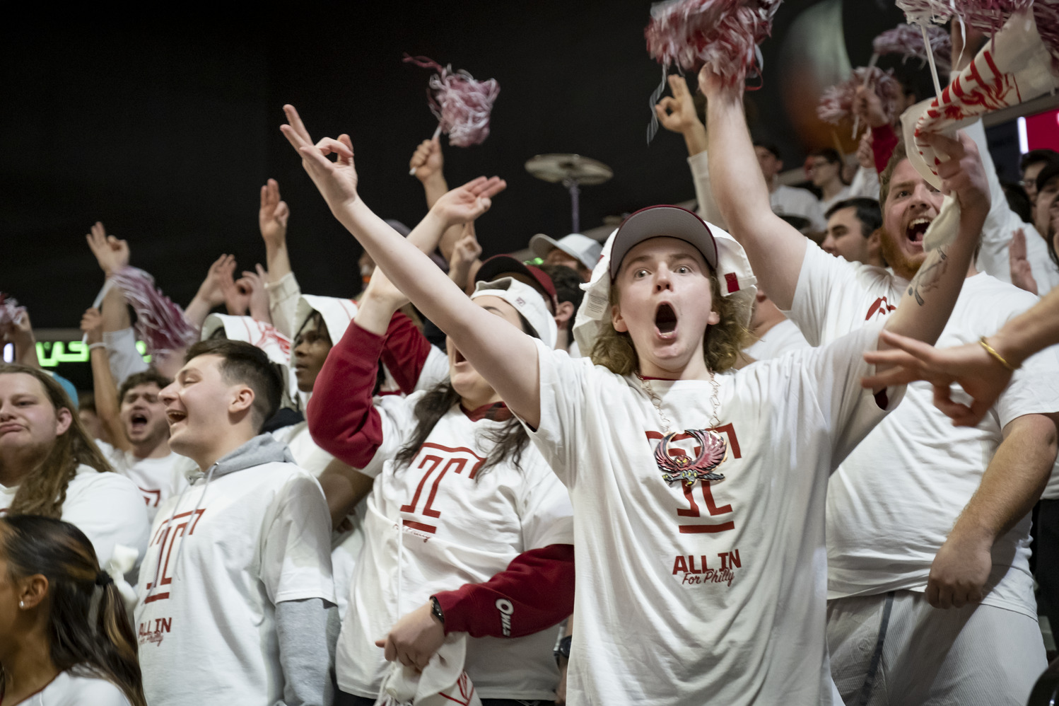 Image of Temple student white-out basketball game.
