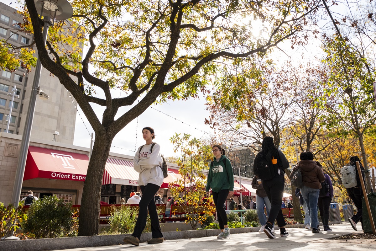 Students walking on campus.