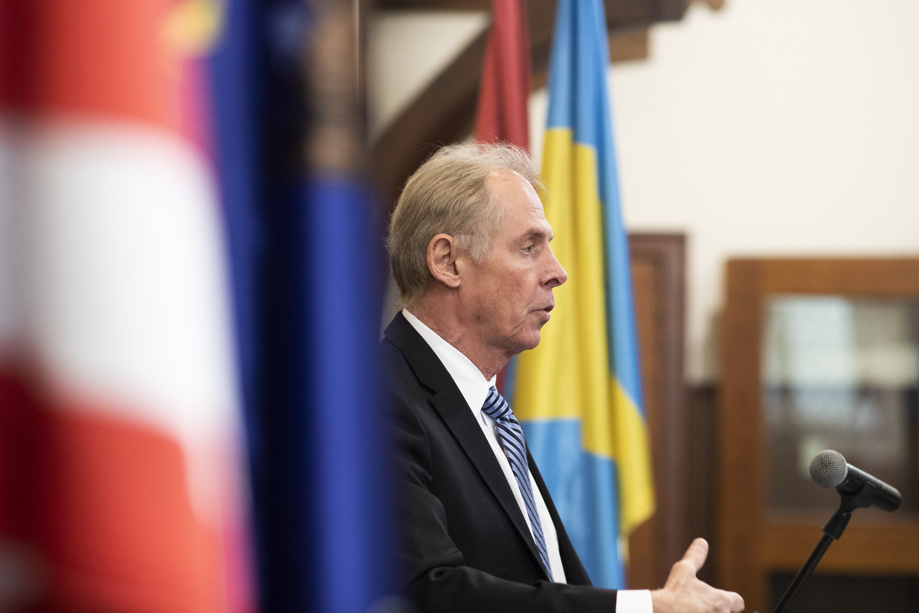 Image of Ken Jacobsen speaking at the press conference.