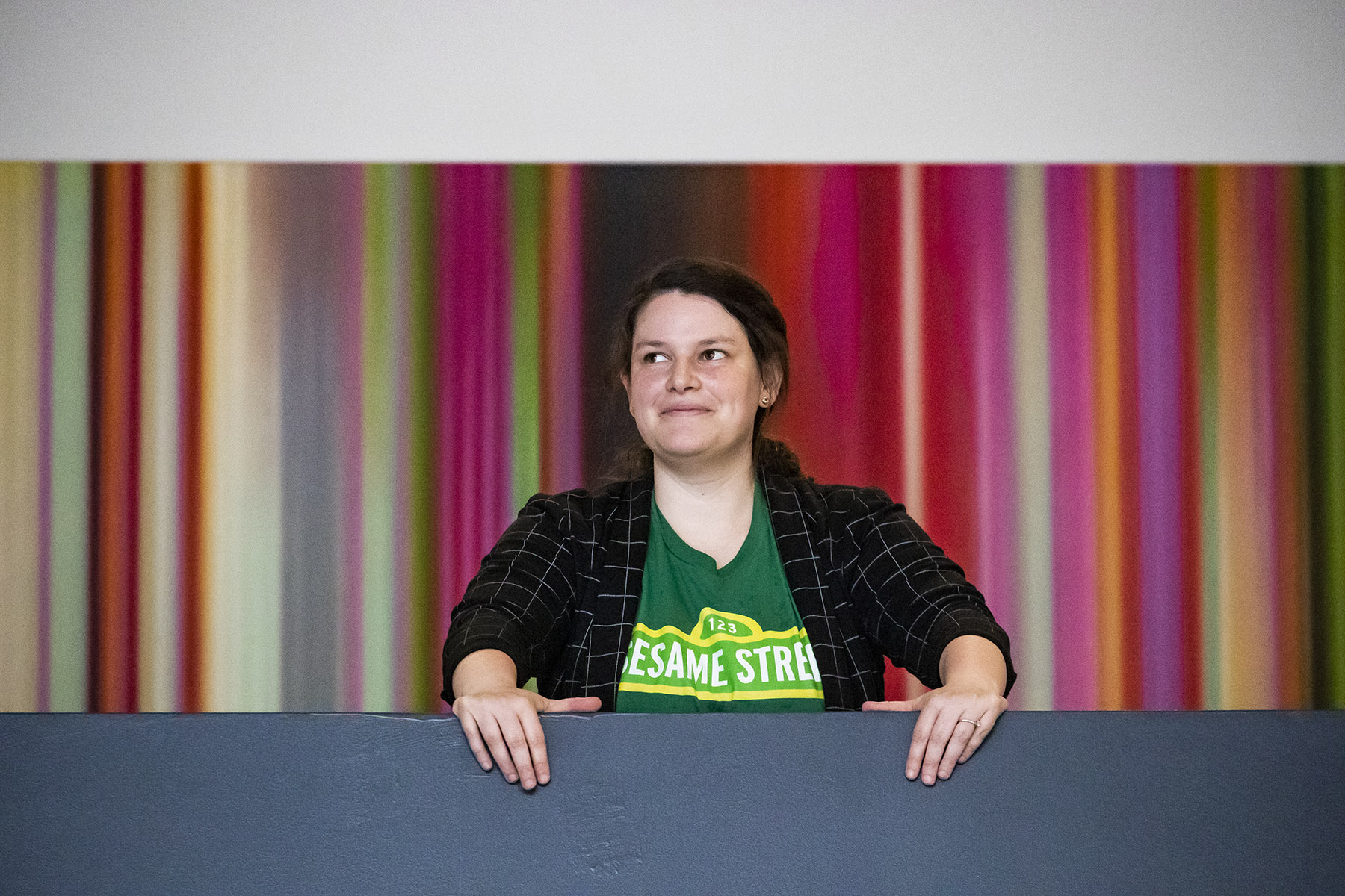 Abby Whitaker pictured in Charles Library.