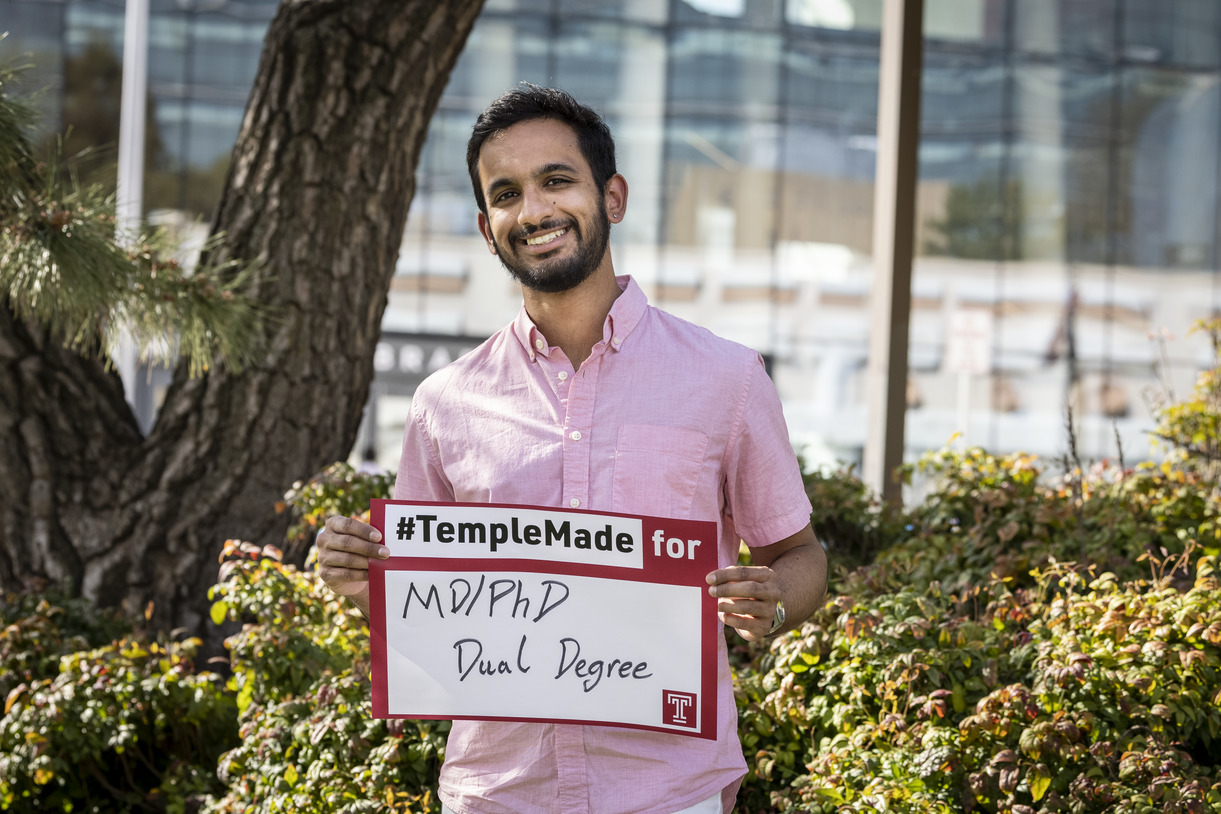 Image of Temple student on Main Campus outside.