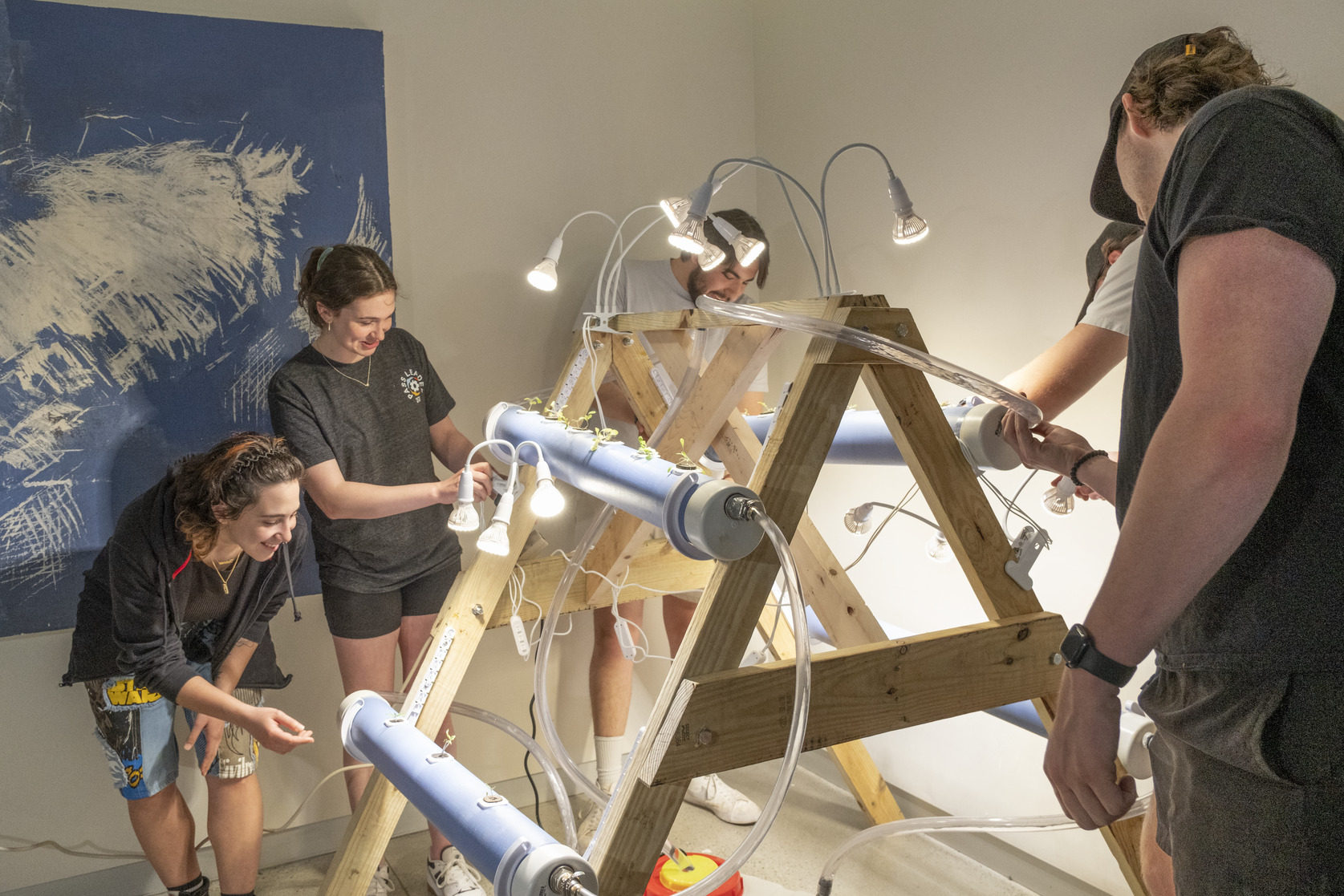 Image of students installing a hydroponic system.