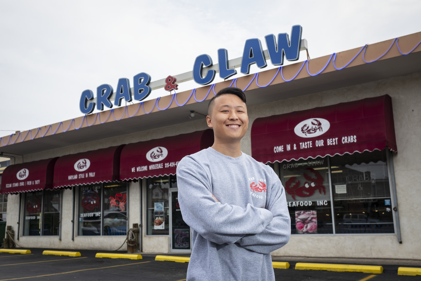 Andrew Min outside the Crab and Claw.