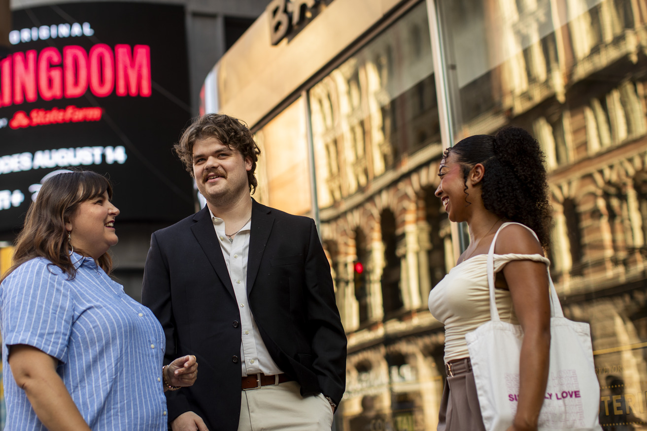 Image of Kathy Mueller, Wes Marshall and Nyla Monastero in Center City Philadelphia.