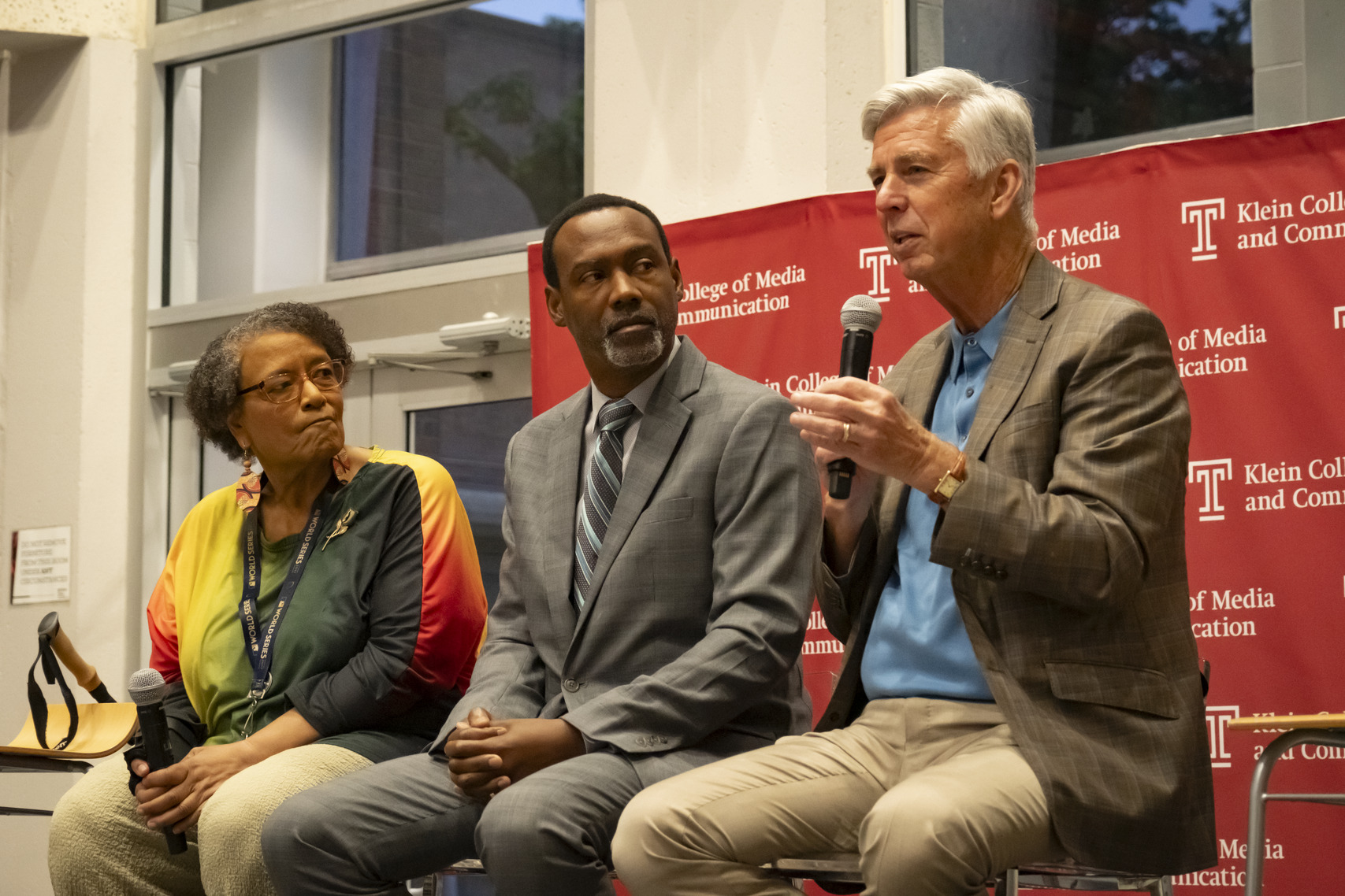 Image of Claire Smith, Doug Glanville and Dave Dombrowski at Wednesday's event.