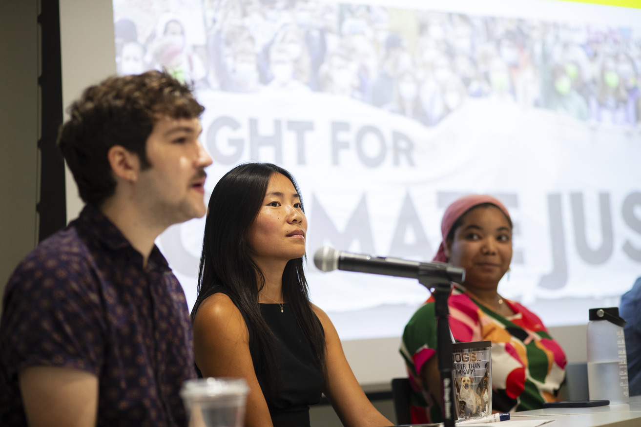 Students on a panel at the Community Showcase