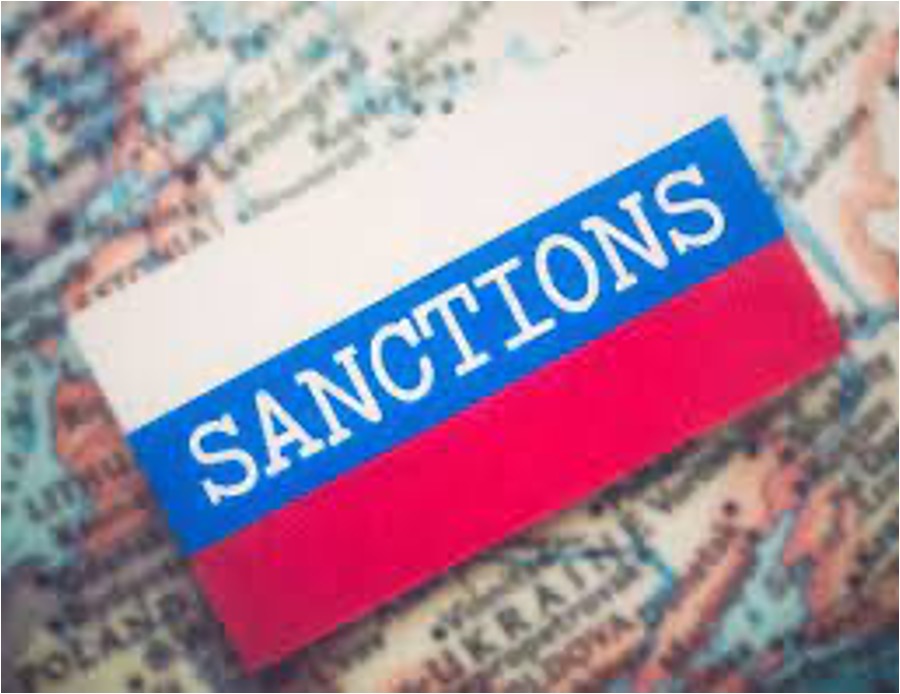 image of the word Sanction written in white on a striped red, white and blue background