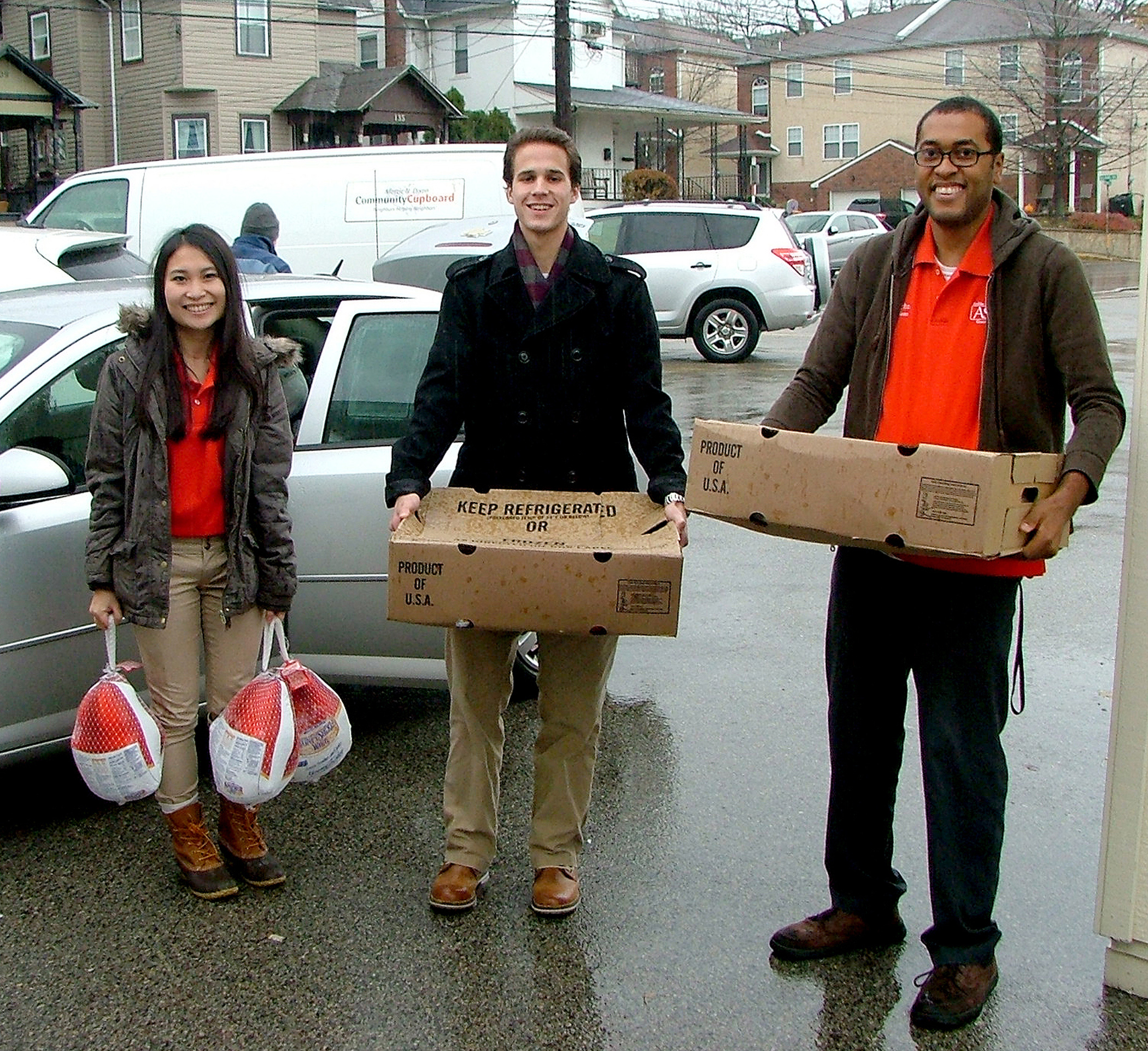 Students deliver turkeys to the Mattie Dixon Community Cupboard in Ambler Borough.