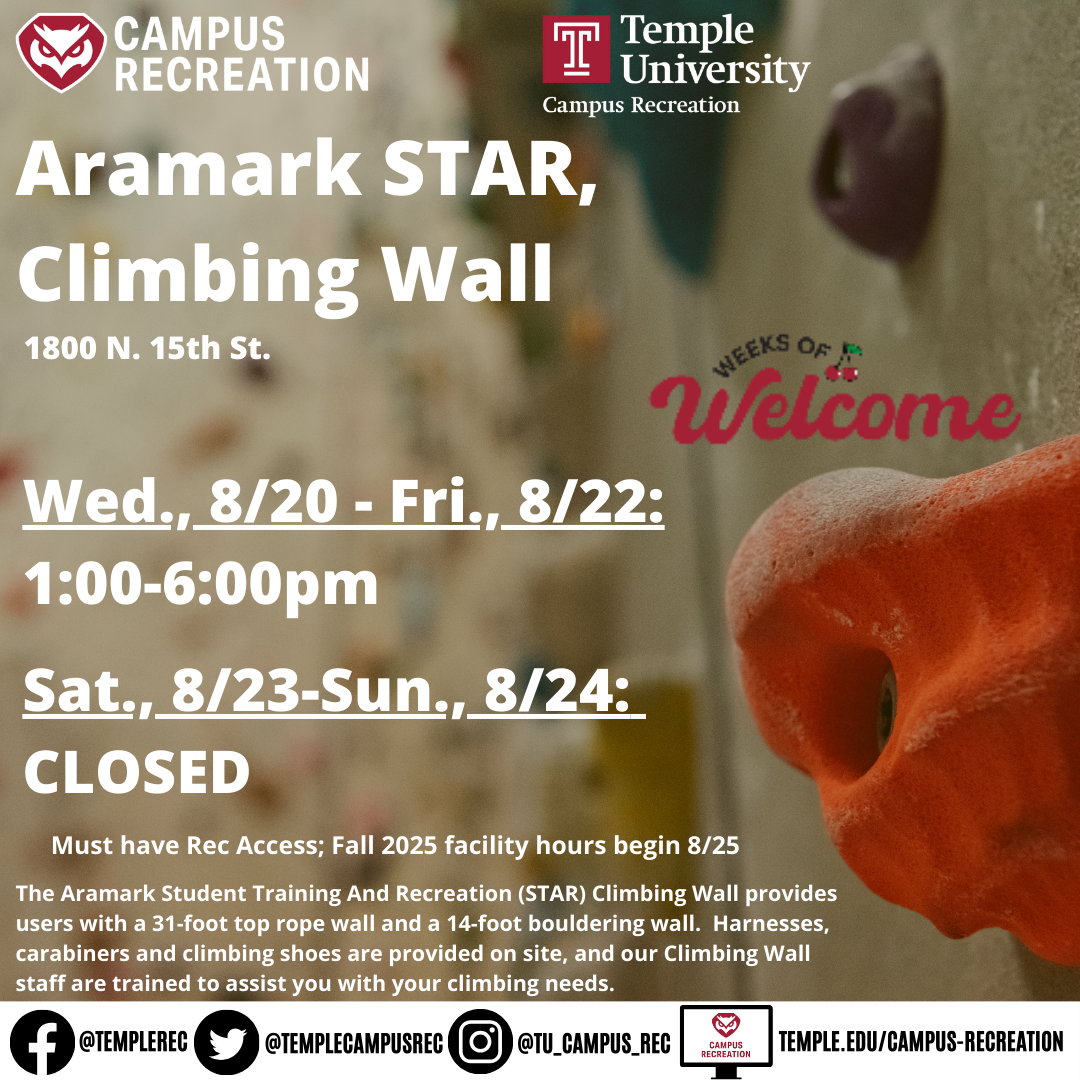 Climbing wall facility schedule.