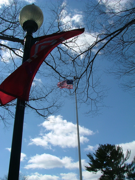 The American Flag Raised Above Campus