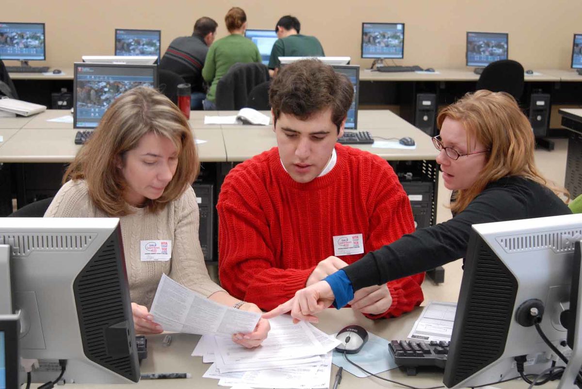 Students participate in the VITA Volunteer Income Tax Assistance Program.