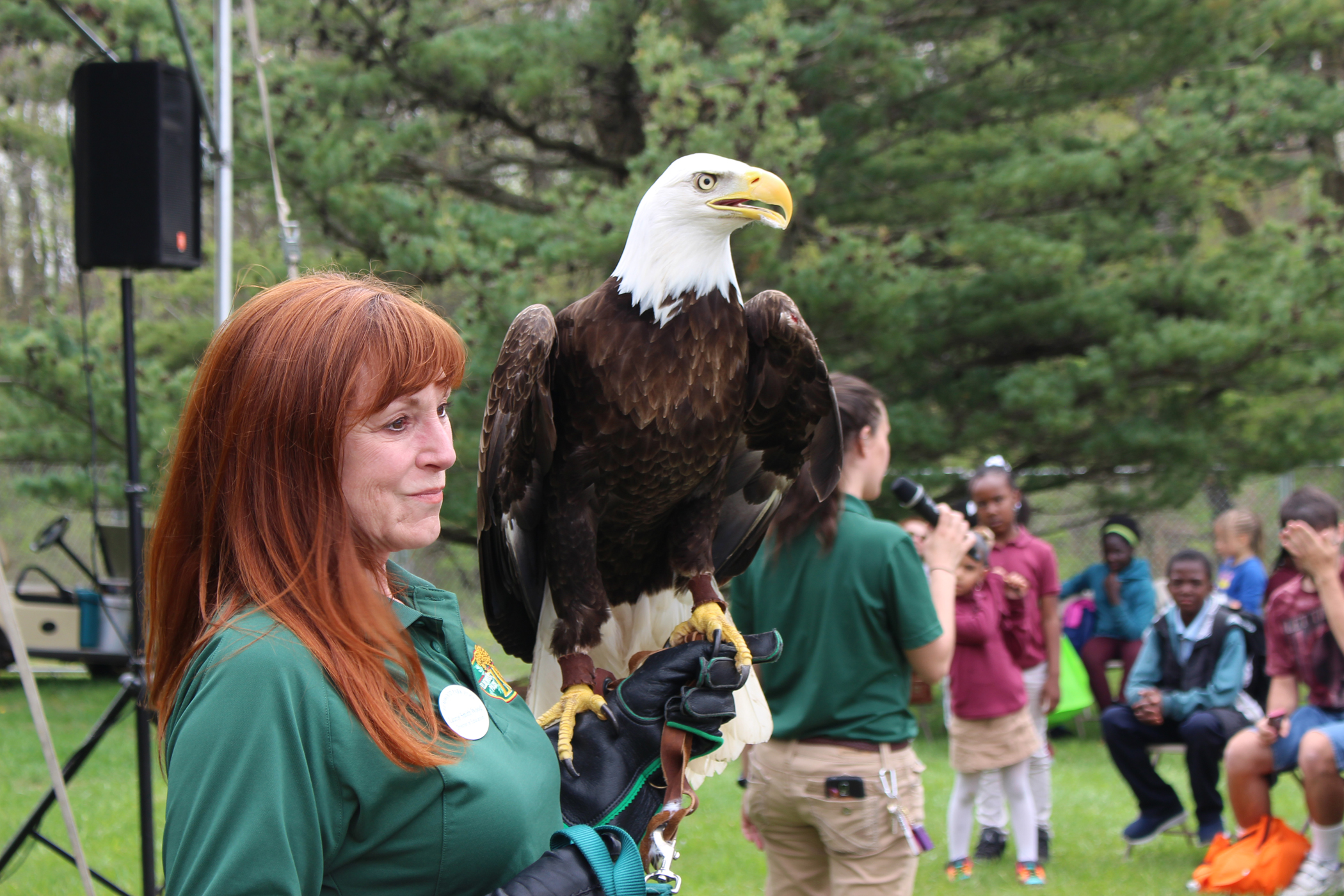 The Elmwood Park Zoo eagle visits Temple University Ambler EarthFest.