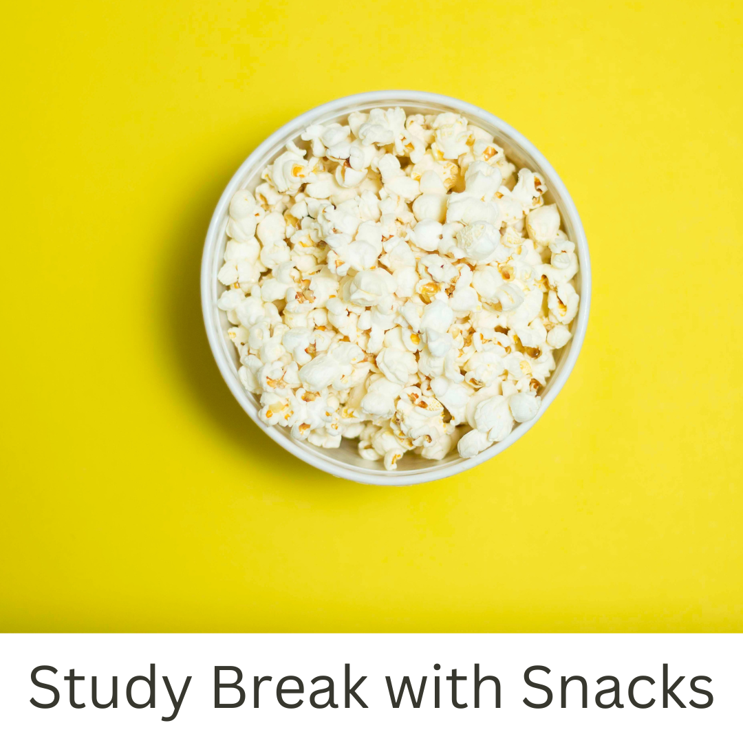 Study break with snacks featuring a bowl of popcorn