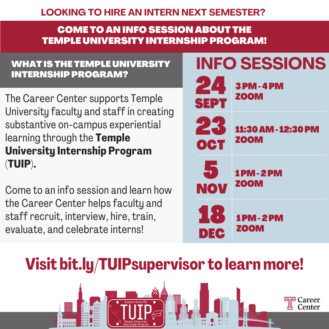 Graphic of event details for Fall 2025 TUIP Presentation Dates