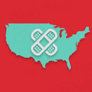 Image of United States with band aid on top