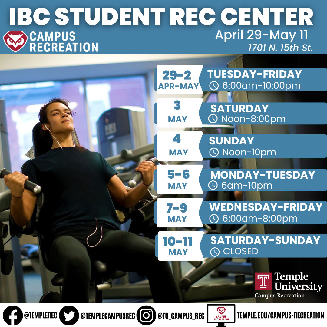 Facility schedule with person working out in background.