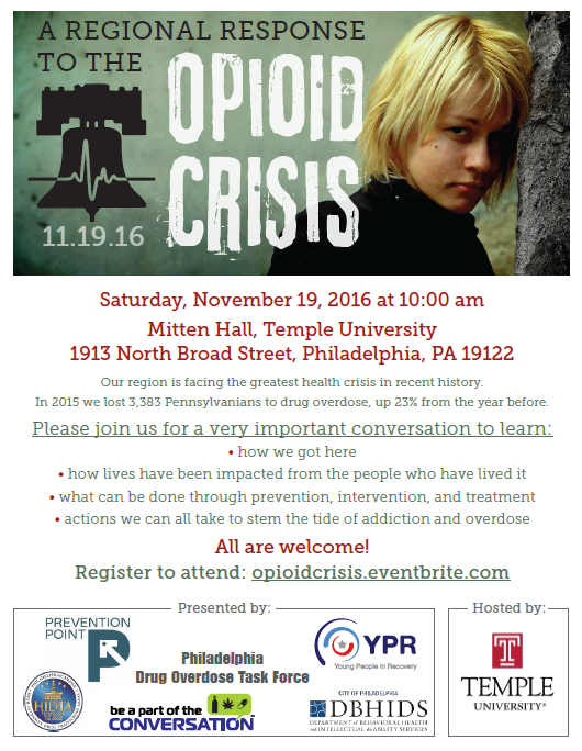 A flier for the Regional Response to the Opioid Crisis event