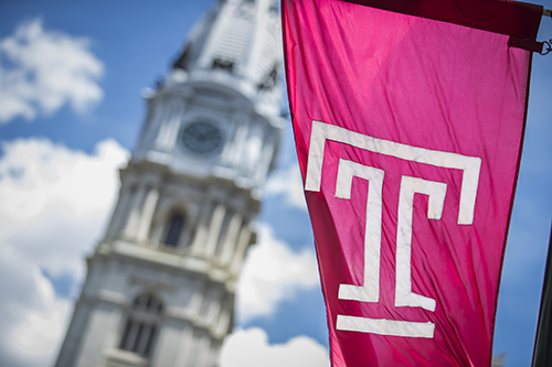 Temple flag and Philadelphia City Hall